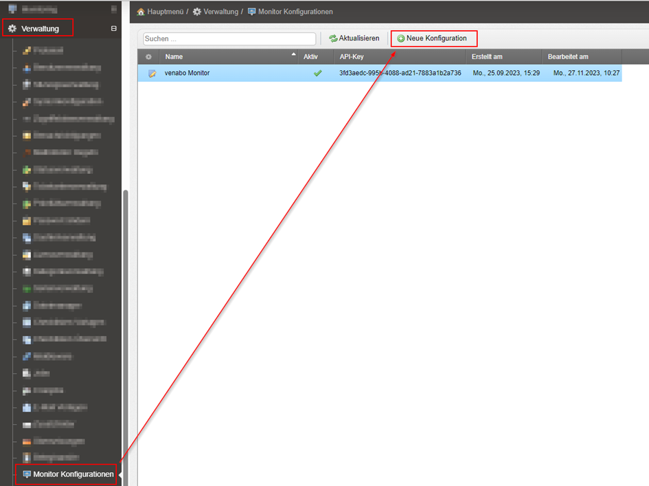 Monitor-Konfigurationen - Neue Konfiguration anlegen