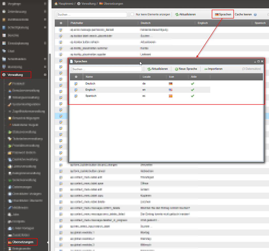 Übersicht Sprachverwaltung in venabo