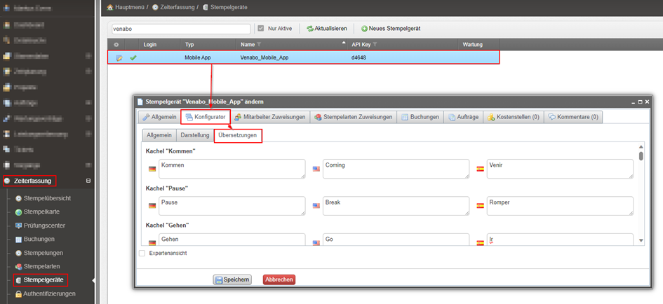 Reiter Übersetzungen im App-Konfigurator